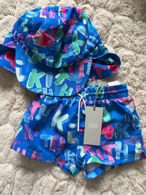 Kith Blue Multicolor Graffiti Logo Swim Set Bucket Hat & Drawstring Shorts